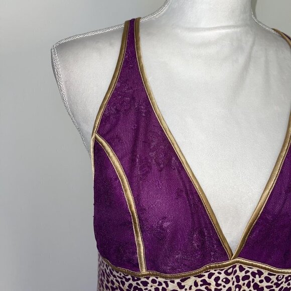 Intimately Free People Nightie Size Large L Womens Animal Print Lace Purple Gold - Picture 10 of 16